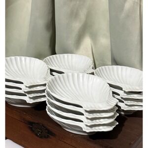 Set of 16 White Ceramic Scallop Shell Dish Appetizer Salt Ramekins Made in Japan